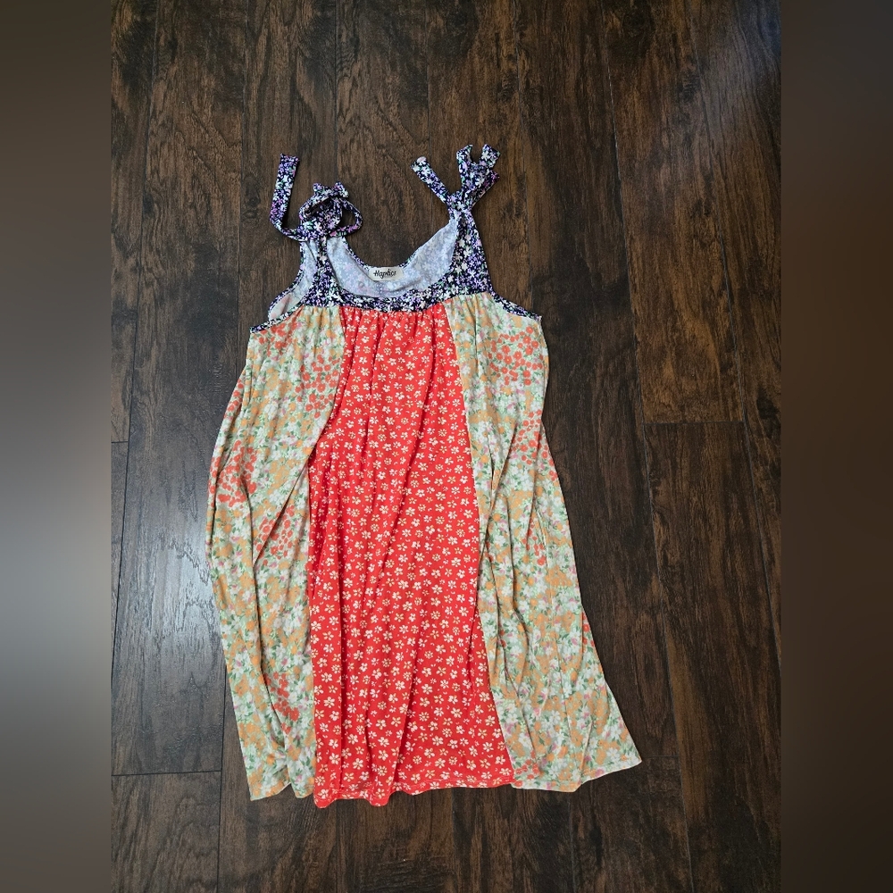 Floral Casual Dress with Red and Orange Accents